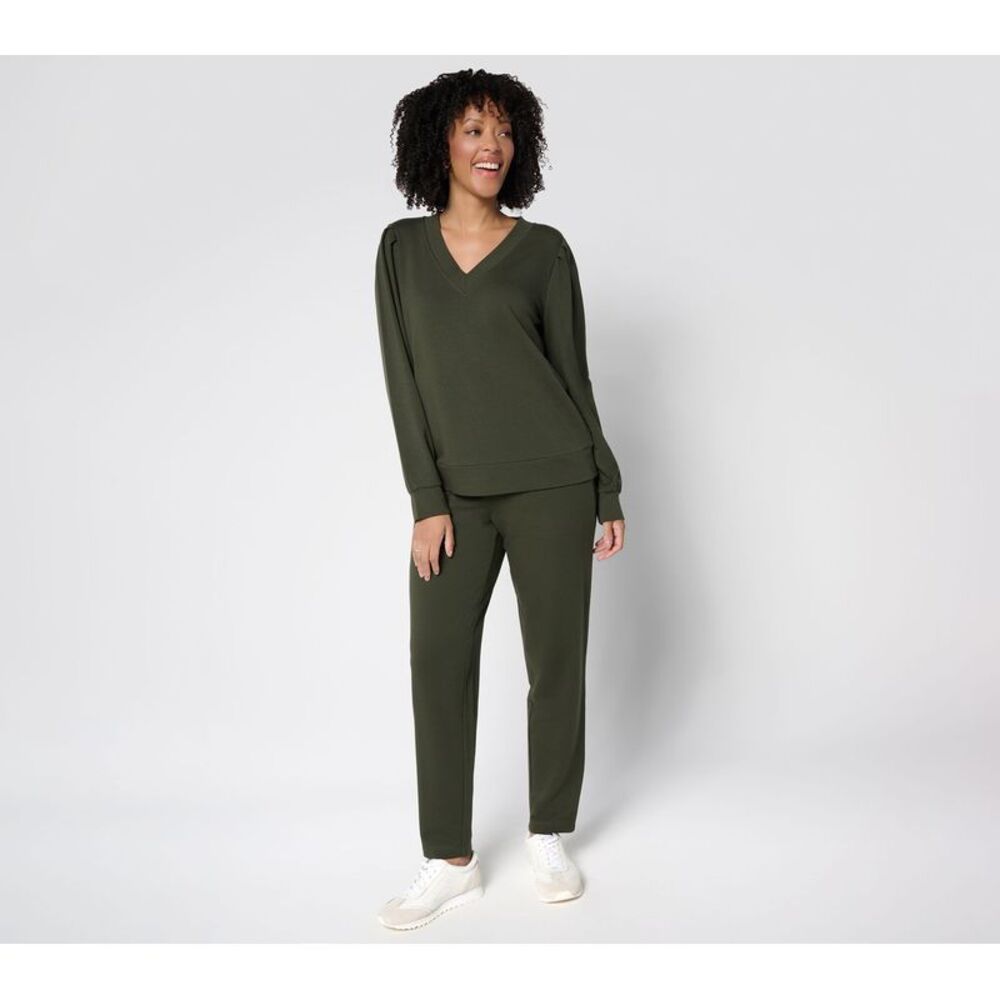 Anybody Women's Set Sz XS Tall Cozy Knit French Terry Top & Pants Green